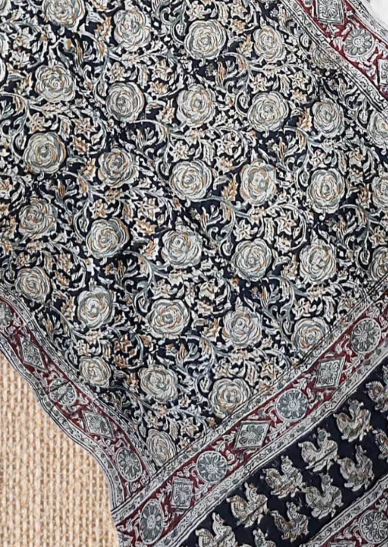 Block Printed Cotton Mulmul Kalamkari Dupatta