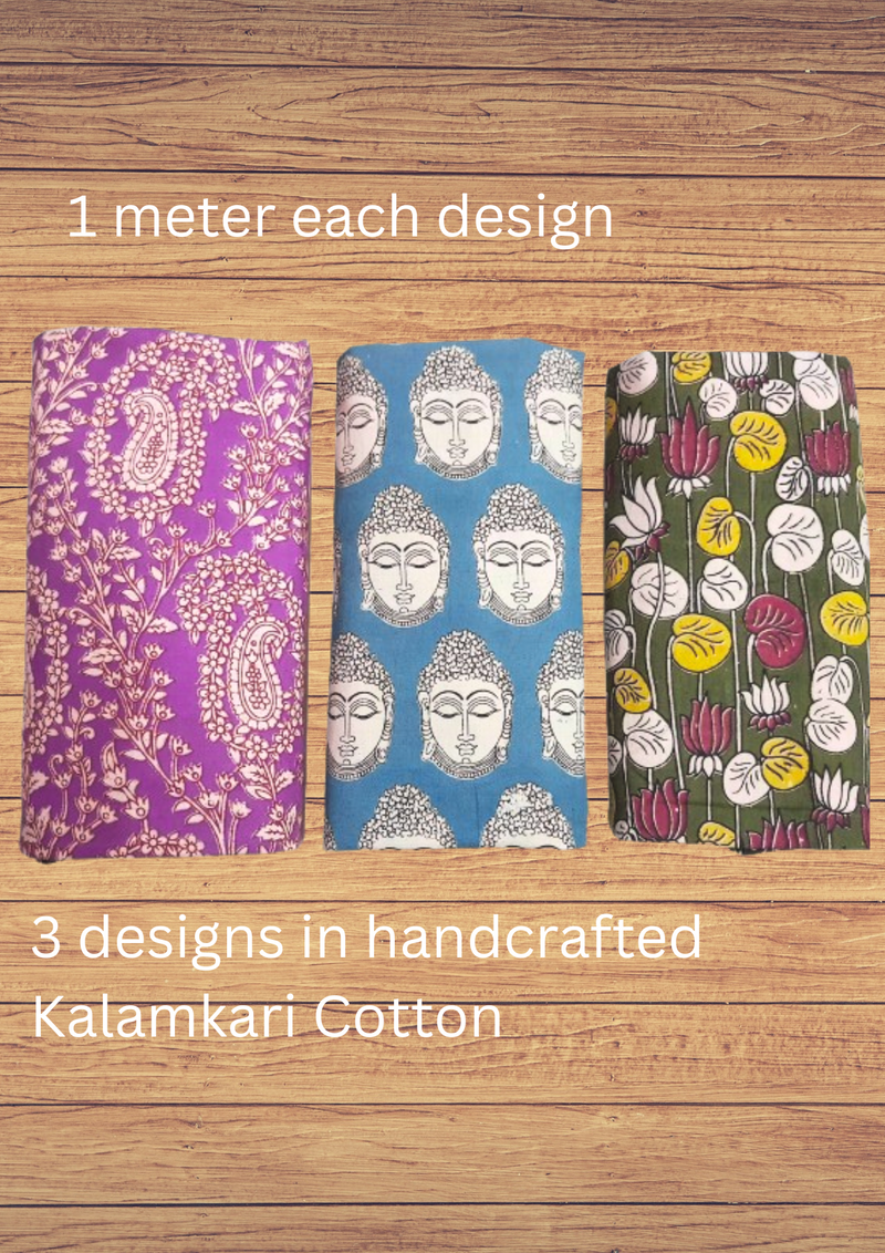 Handcrafed Kalamkari Cotton Fabric - Combo of 3