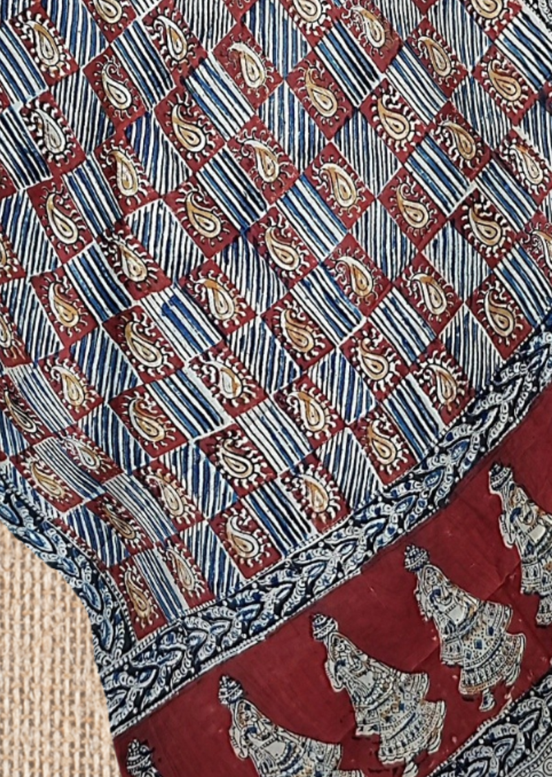 Block Printed Cotton Mulmul Kalamkari Dupatta