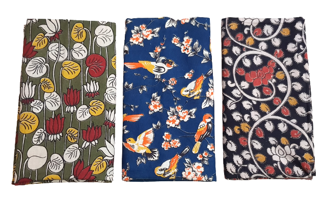 Handcrafed Kalamkari Cotton Fabric - Combo of 3