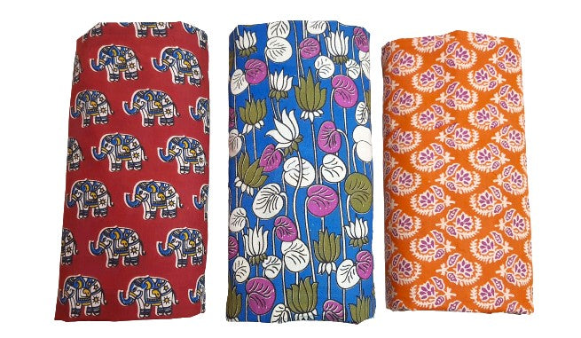 Handcrafed Kalamkari Cotton Fabric - Combo of 3