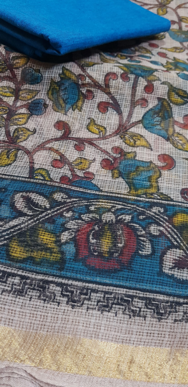 Kota Cotton Kalamkari Sarees with Zari Border