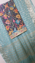 Banarasi Georgette Saree – Antique Gold Zari Buta - Kalamkari Blouse with zari work