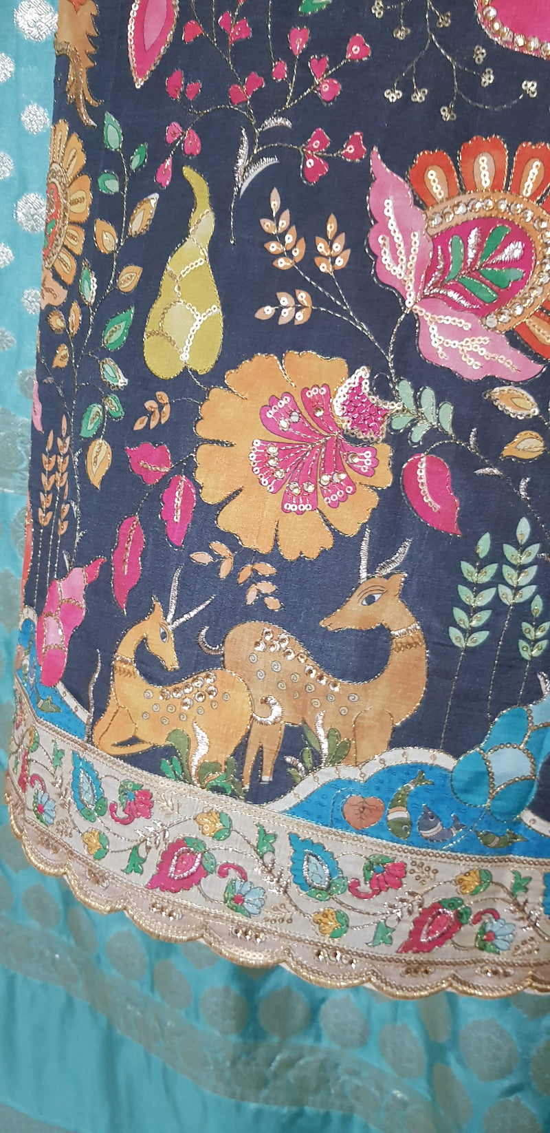Banarasi Georgette Saree – Antique Gold Zari Buta - Kalamkari Blouse with zari work
