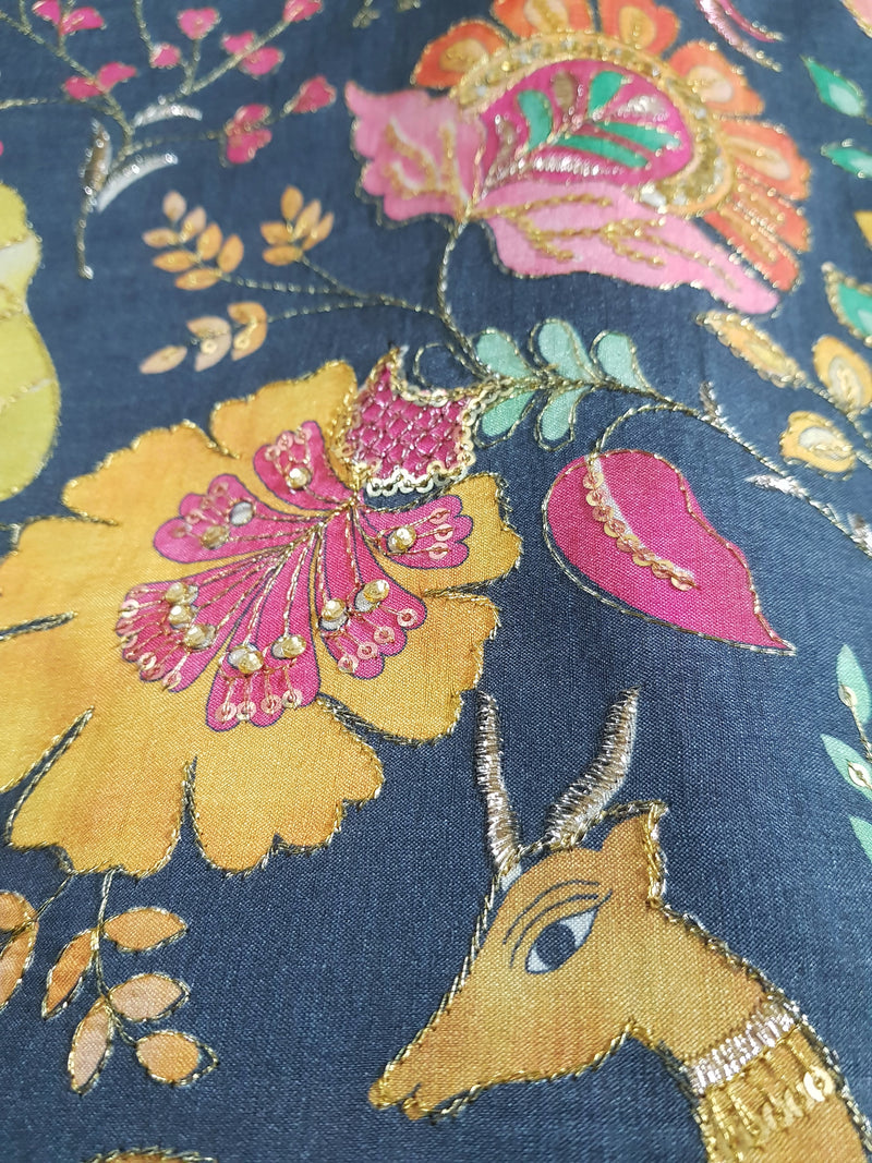 Banarasi Georgette Saree – Antique Gold Zari Buta - Kalamkari Blouse with zari work