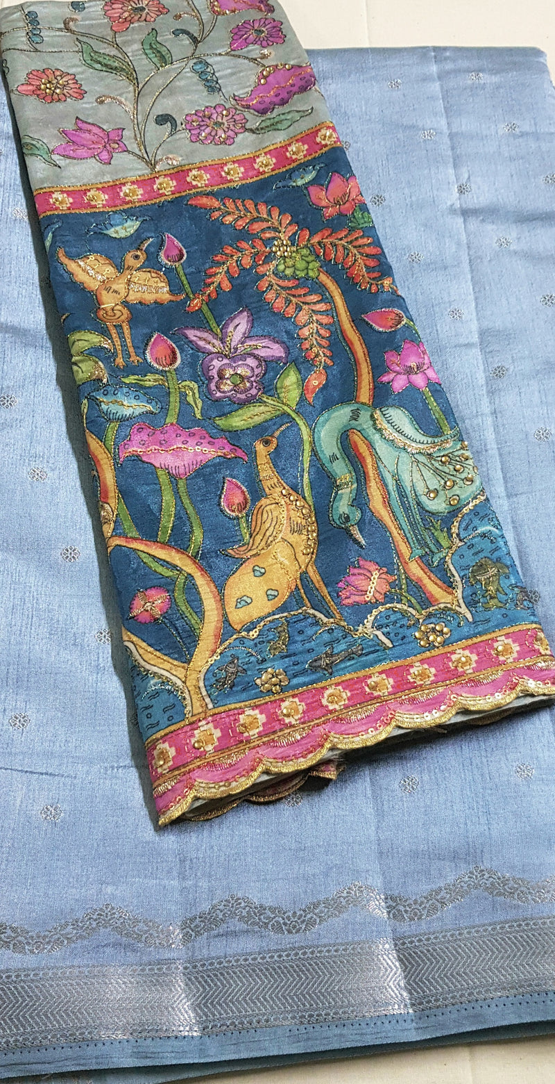 Raw Silk Saree - Kalamkari hand work blouse