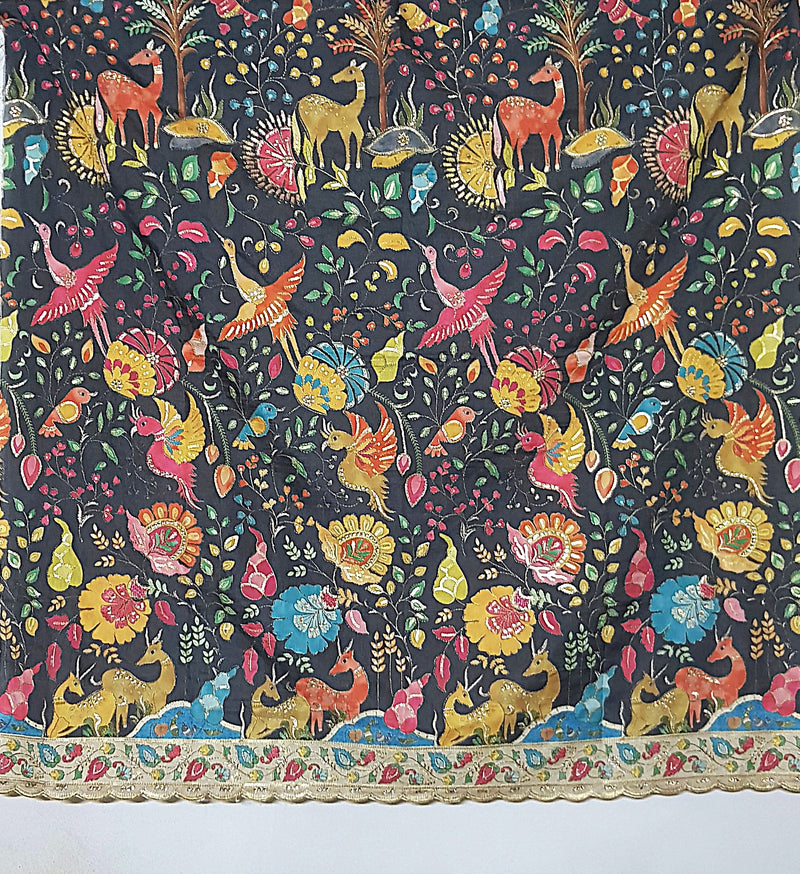 Banarasi Georgette Saree – Antique Gold Zari Buta - Kalamkari Blouse with zari work