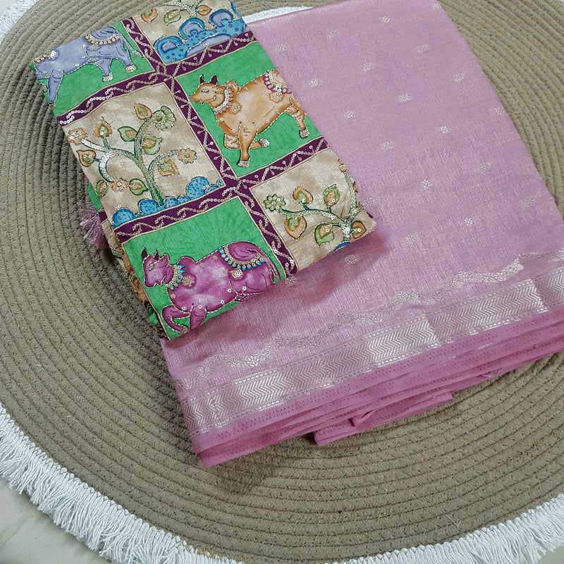 Raw Silk Saree - Kalamkari hand work blouse