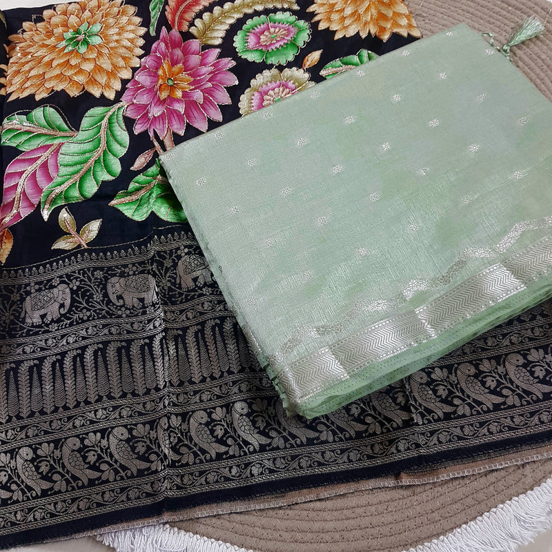 Raw Silk Saree - Kalamkari hand work blouse