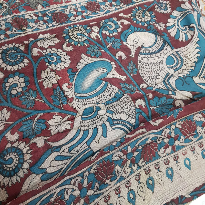 🌸 Kalamkari Kota Cotton Saree – Pure Handcrafted Elegance