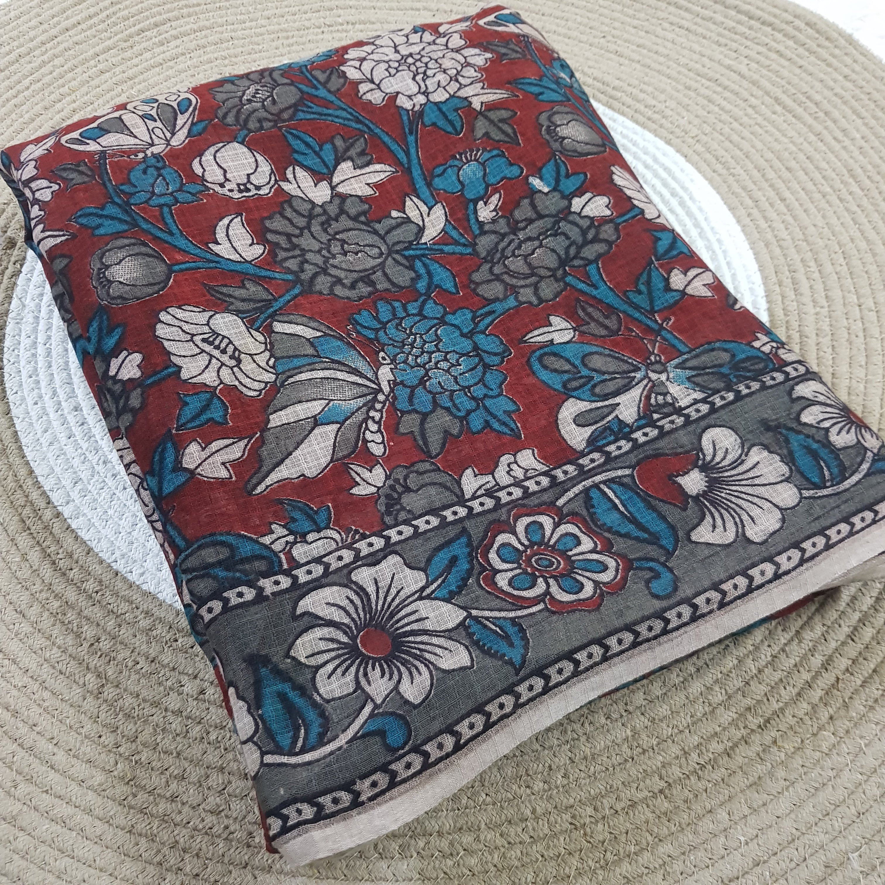 🌸 Kalamkari Kota Cotton Saree – Pure Handcrafted Elegance