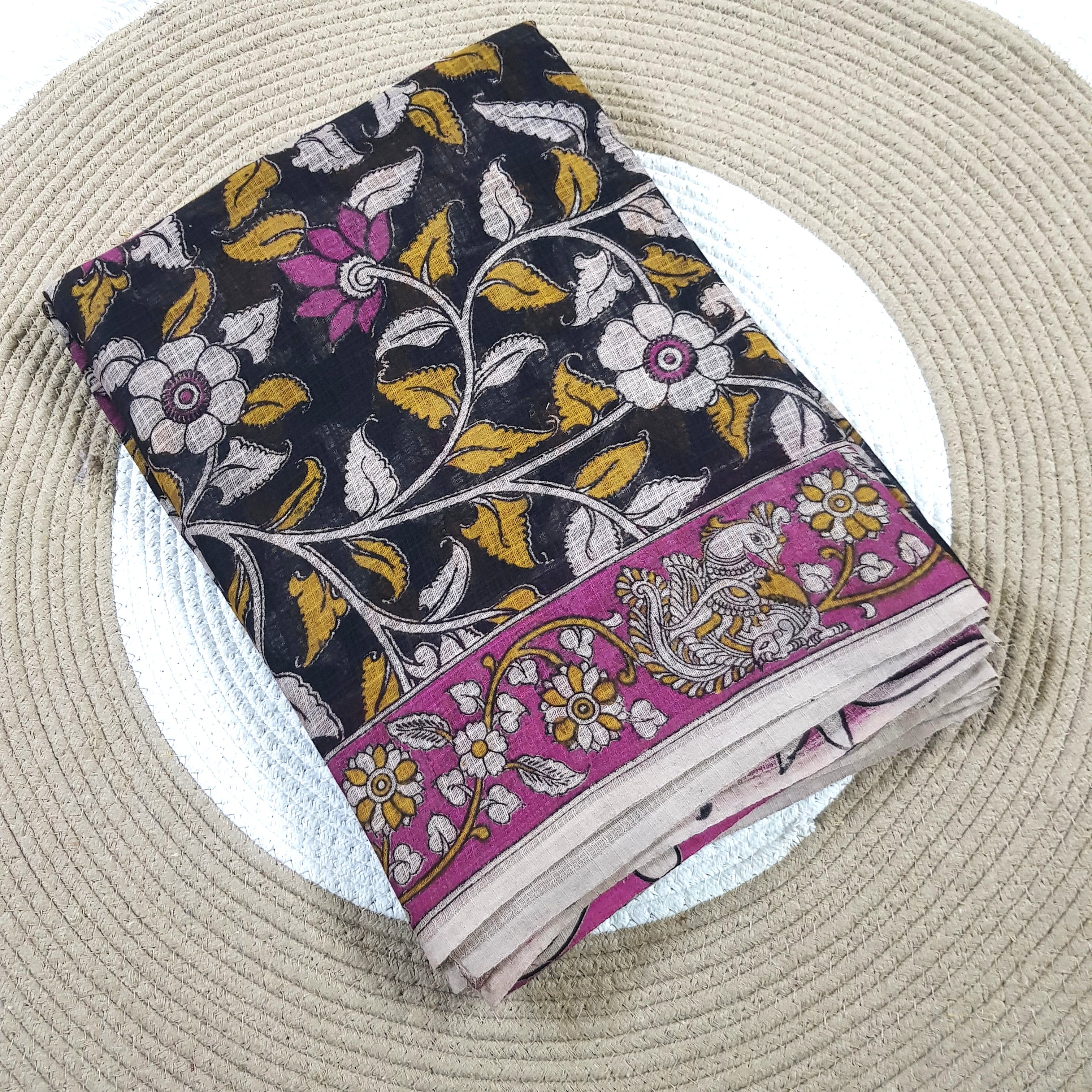 🌸 Kalamkari Kota Cotton Saree – Pure Handcrafted Elegance