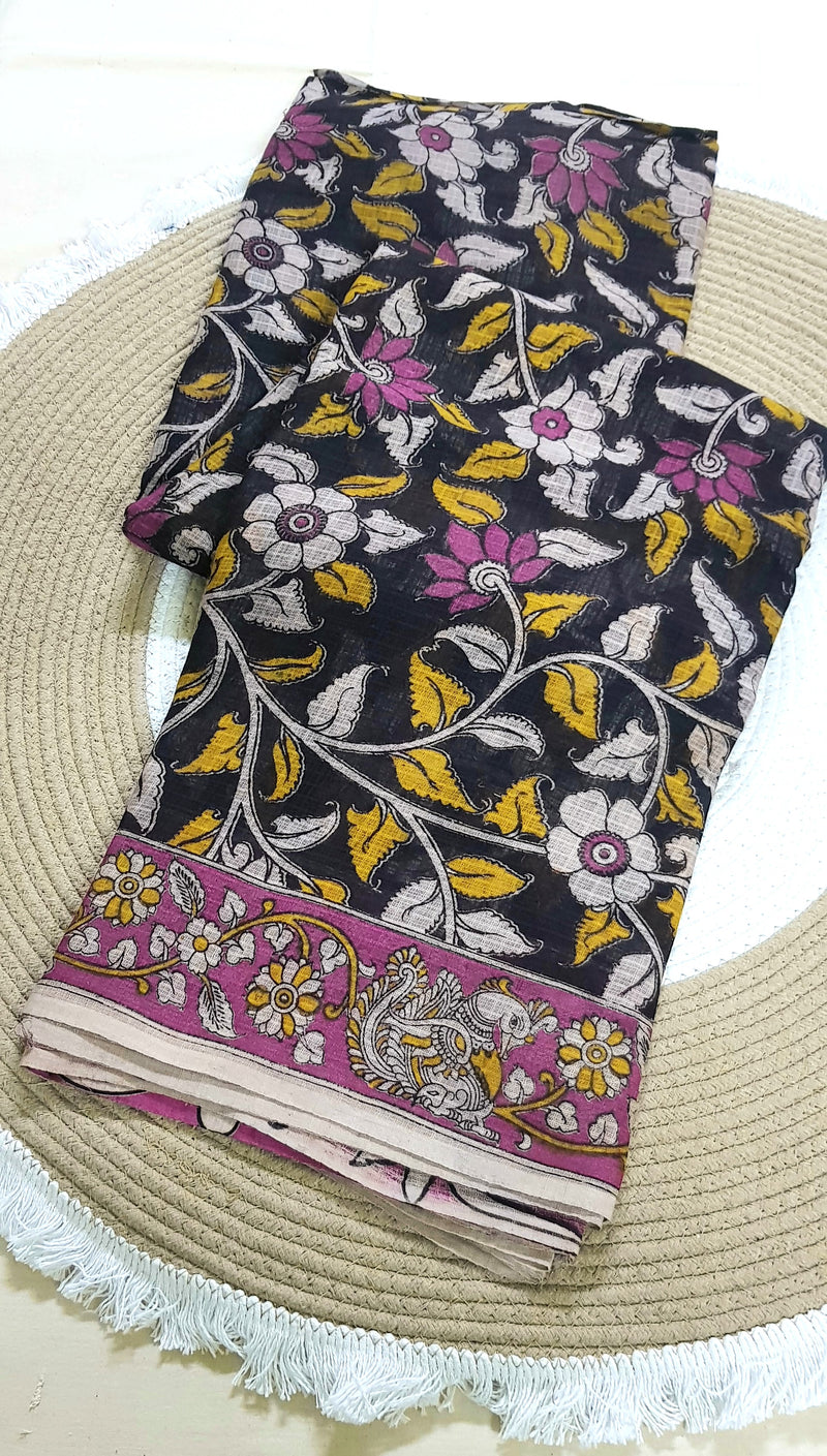🌸 Kalamkari Kota Cotton Saree – Pure Handcrafted Elegance