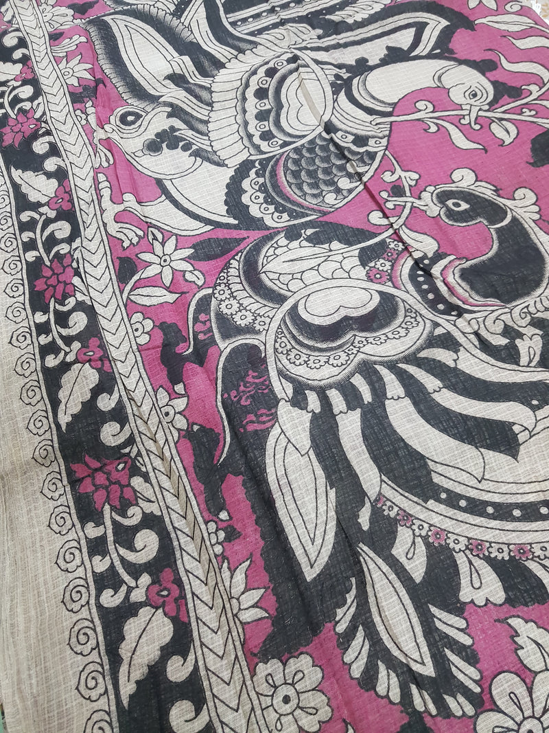 🌸 Kalamkari Kota Cotton Saree – Pure Handcrafted Elegance