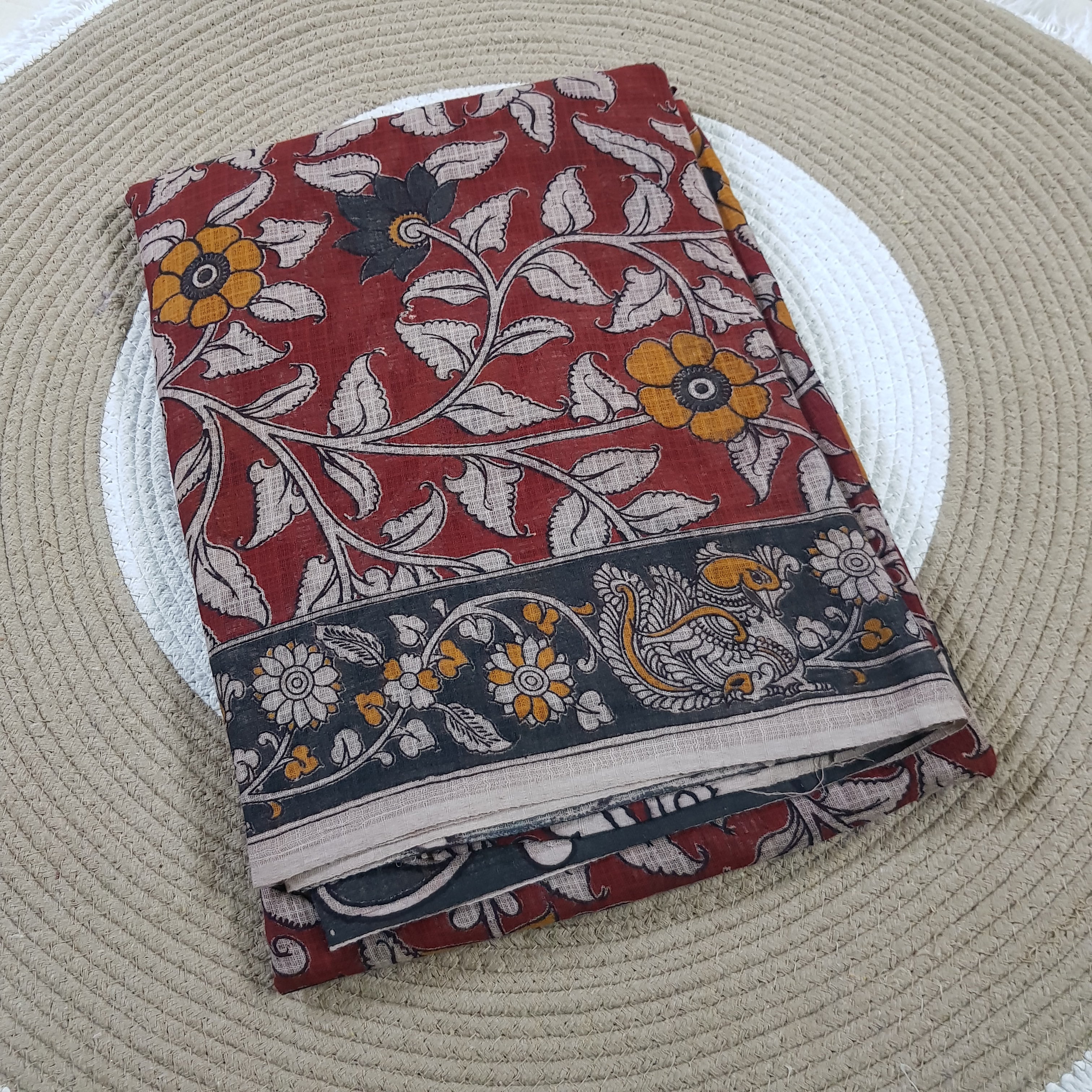 🌸 Kalamkari Kota Cotton Saree – Pure Handcrafted Elegance