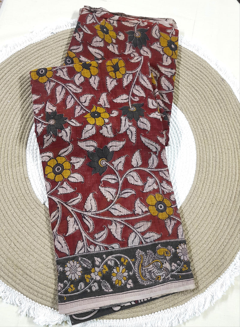 🌸 Kalamkari Kota Cotton Saree – Pure Handcrafted Elegance