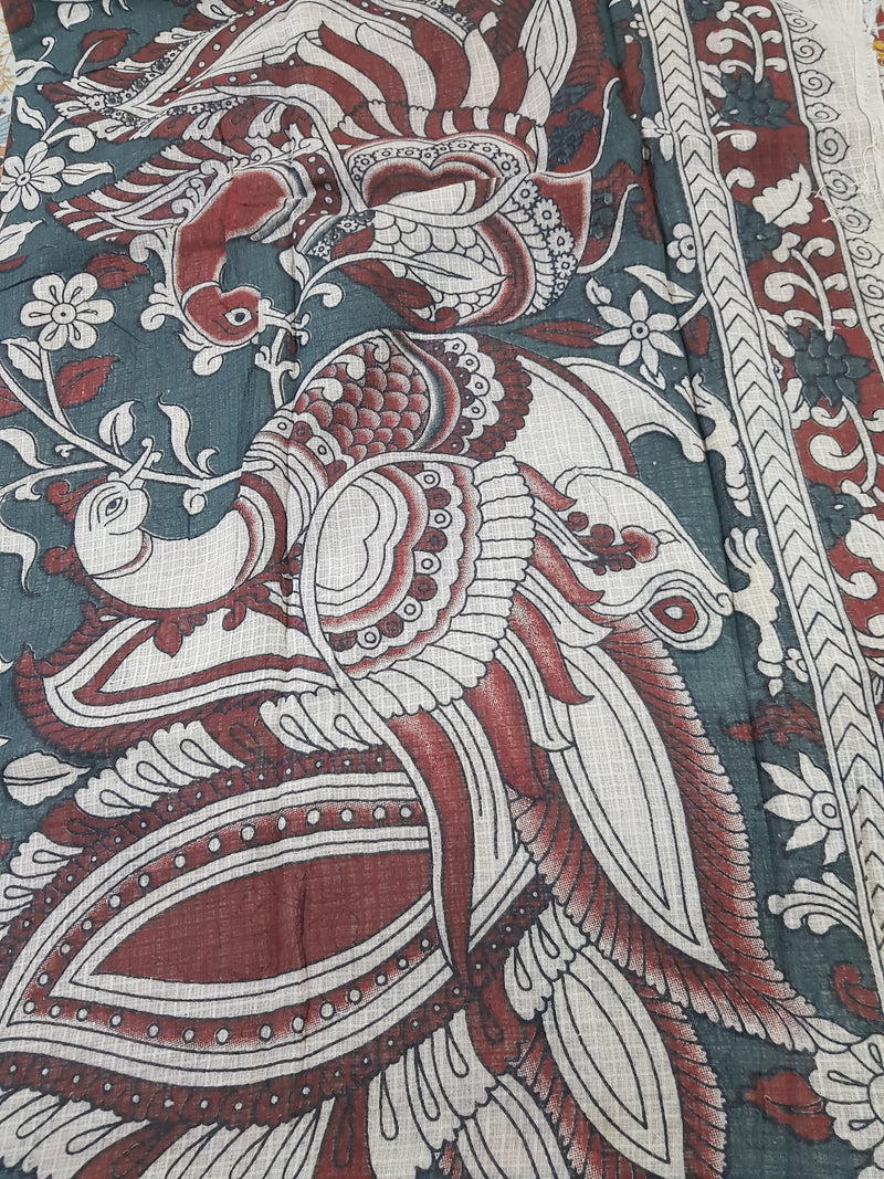 🌸 Kalamkari Kota Cotton Saree – Pure Handcrafted Elegance