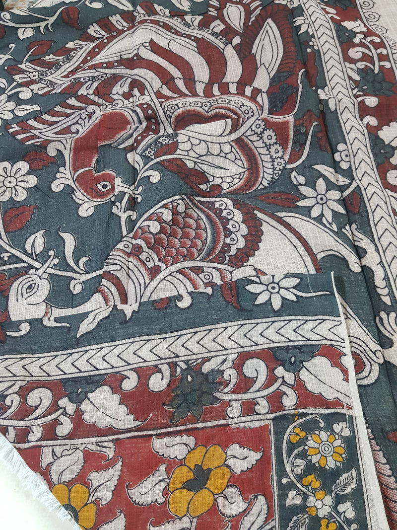 🌸 Kalamkari Kota Cotton Saree – Pure Handcrafted Elegance