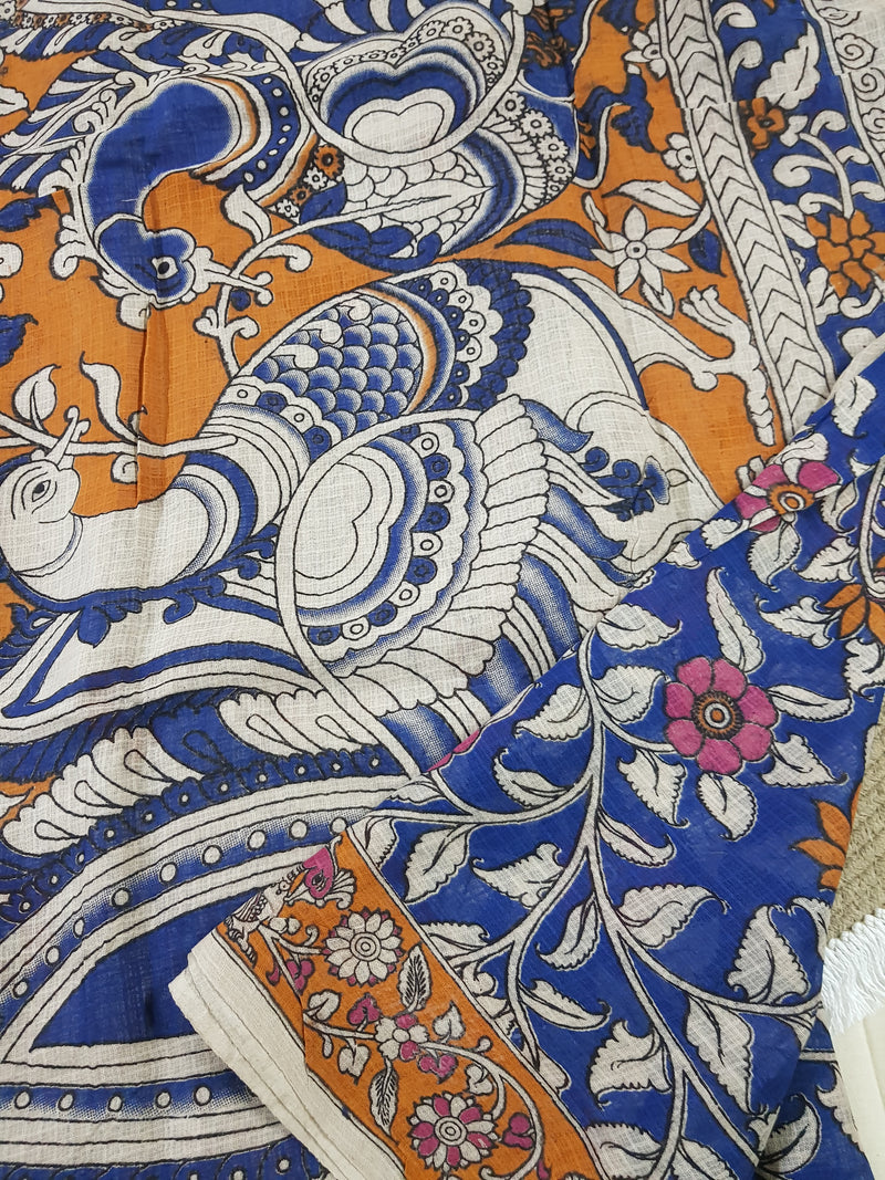 🌸 Kalamkari Kota Cotton Saree – Pure Handcrafted Elegance