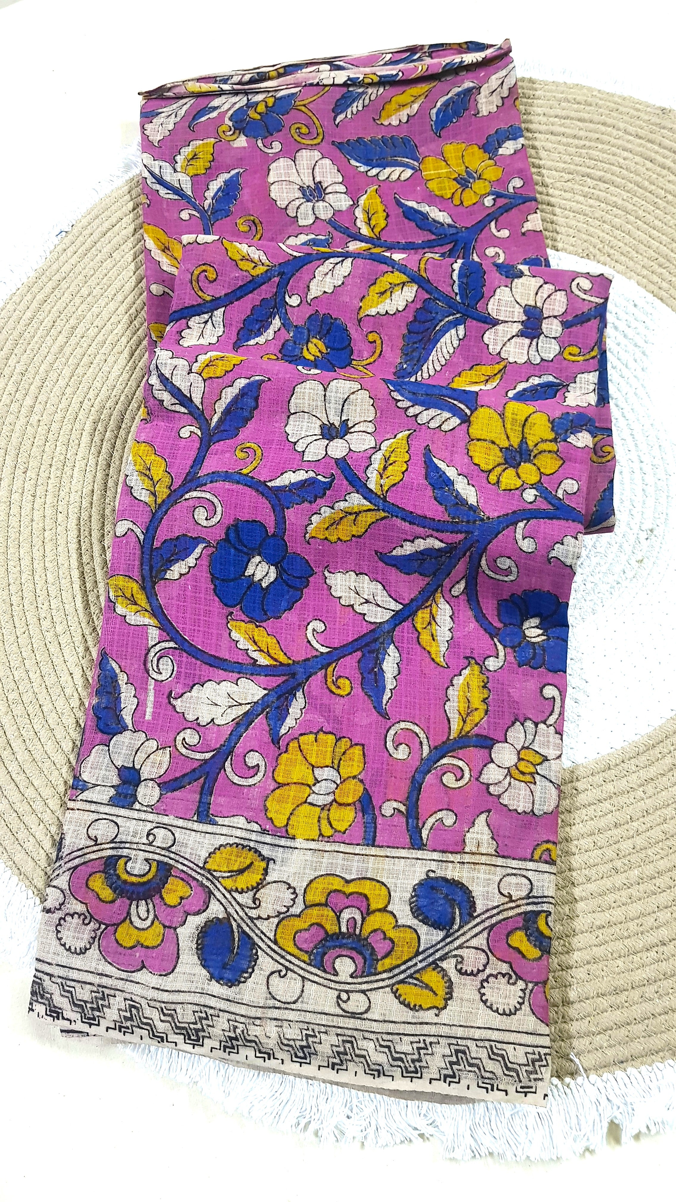 🌸 Kalamkari Kota Cotton Saree – Pure Handcrafted Elegance