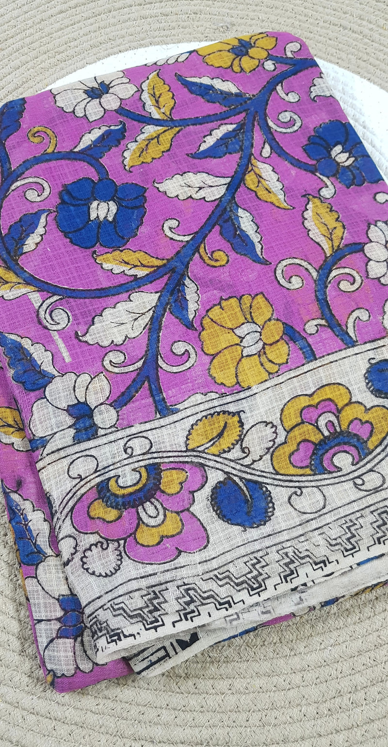 🌸 Kalamkari Kota Cotton Saree – Pure Handcrafted Elegance