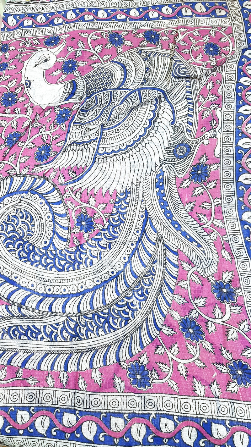 🌸 Kalamkari Kota Cotton Saree – Pure Handcrafted Elegance