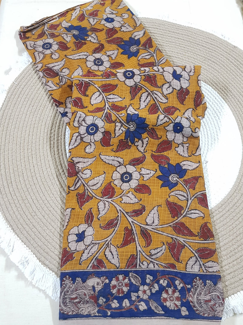 🌸 Kalamkari Kota Cotton Saree – Pure Handcrafted Elegance