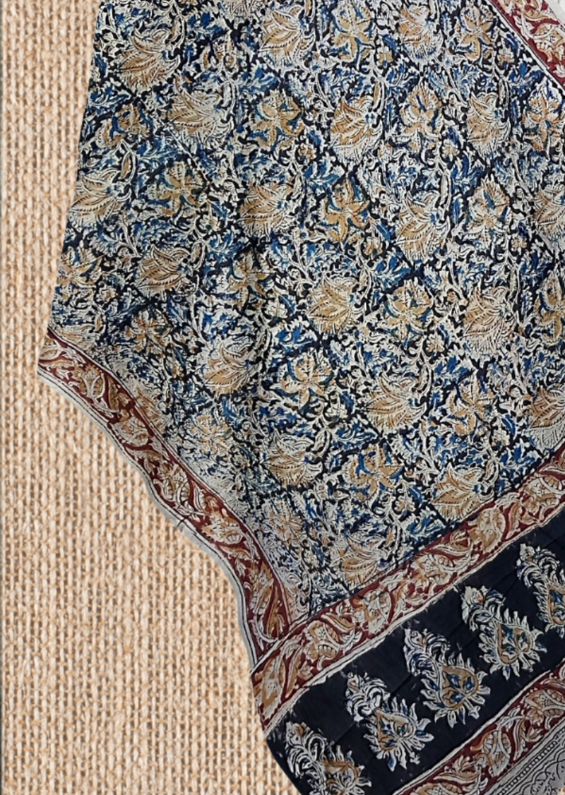 Block Printed Cotton Mulmul Kalamkari Dupatta
