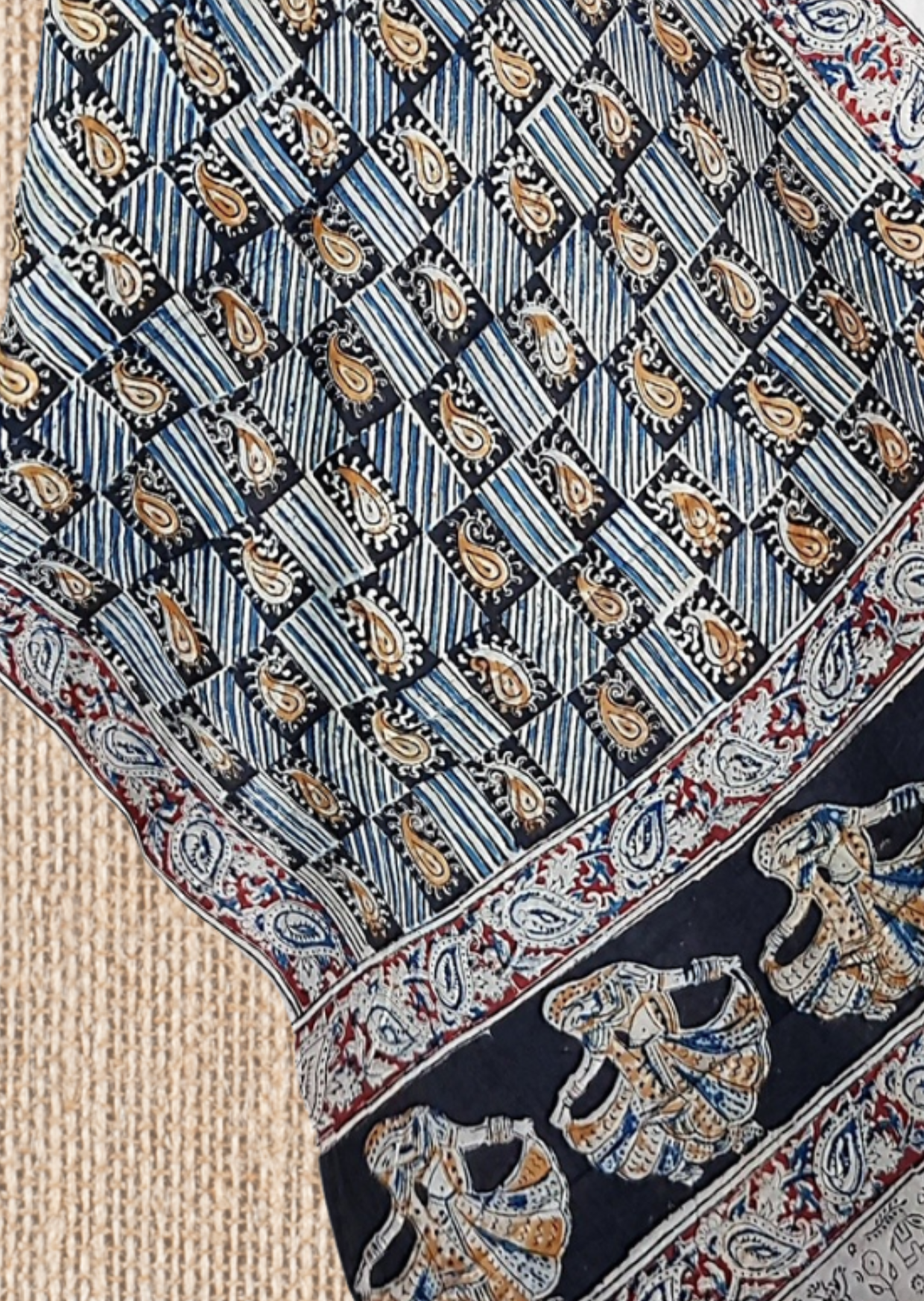 Block Printed Cotton Mulmul Kalamkari Dupatta