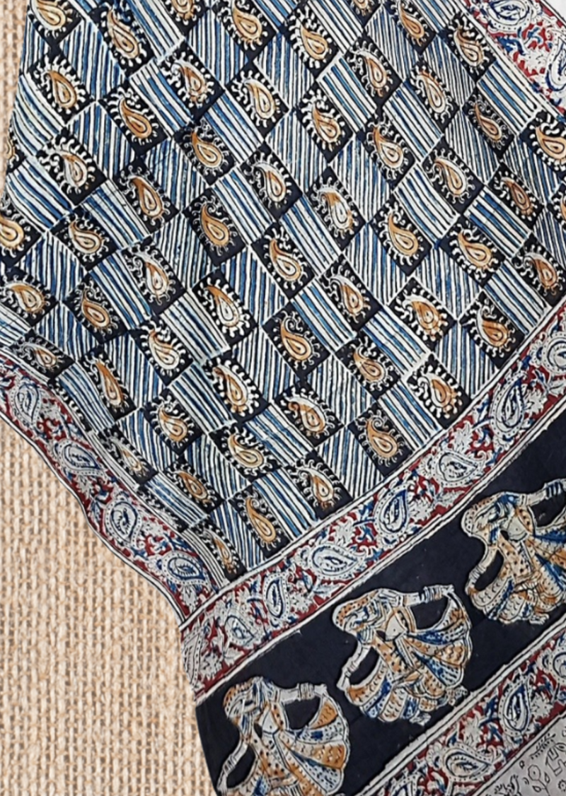 Block Printed Cotton Mulmul Kalamkari Dupatta
