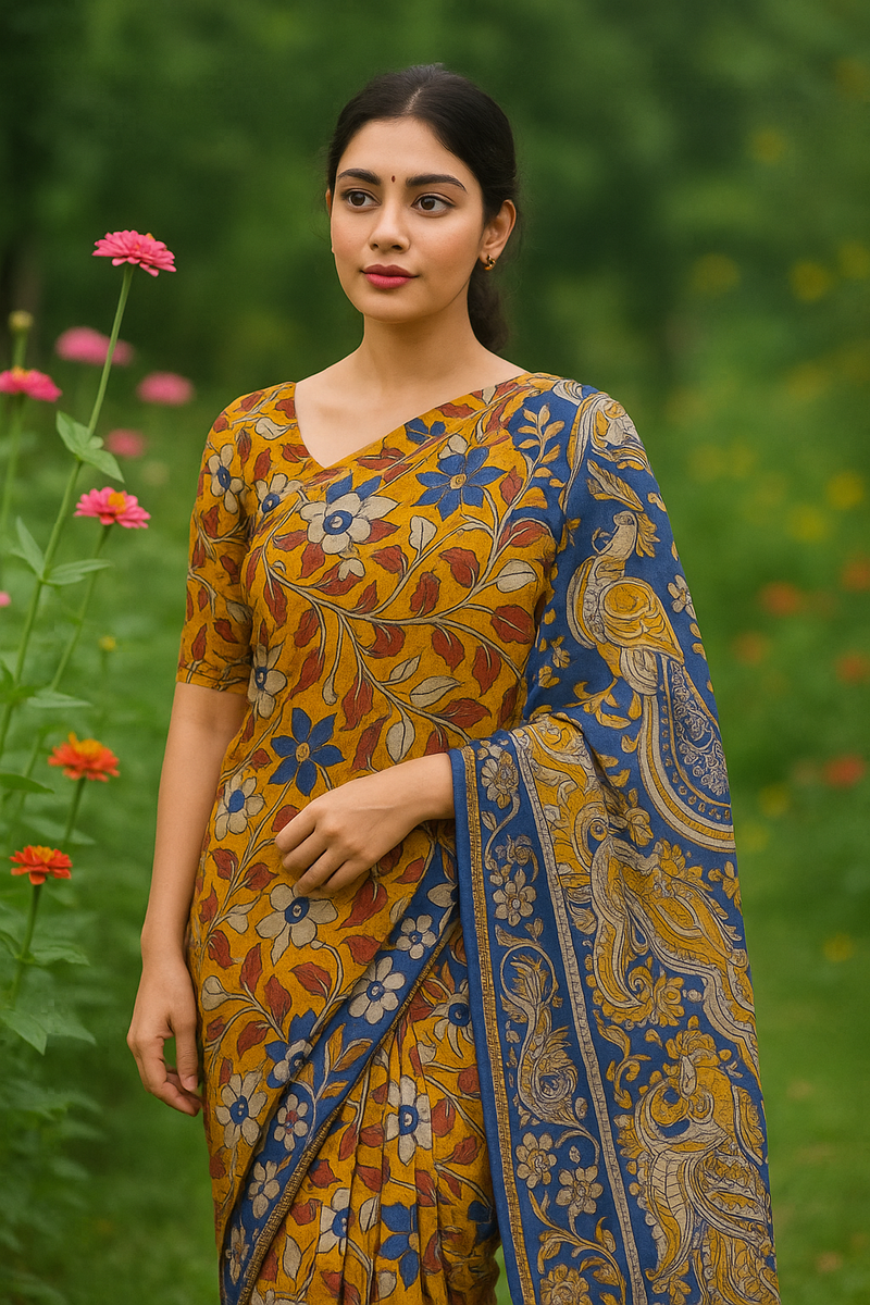 🌸 Kalamkari Kota Cotton Saree – Pure Handcrafted Elegance