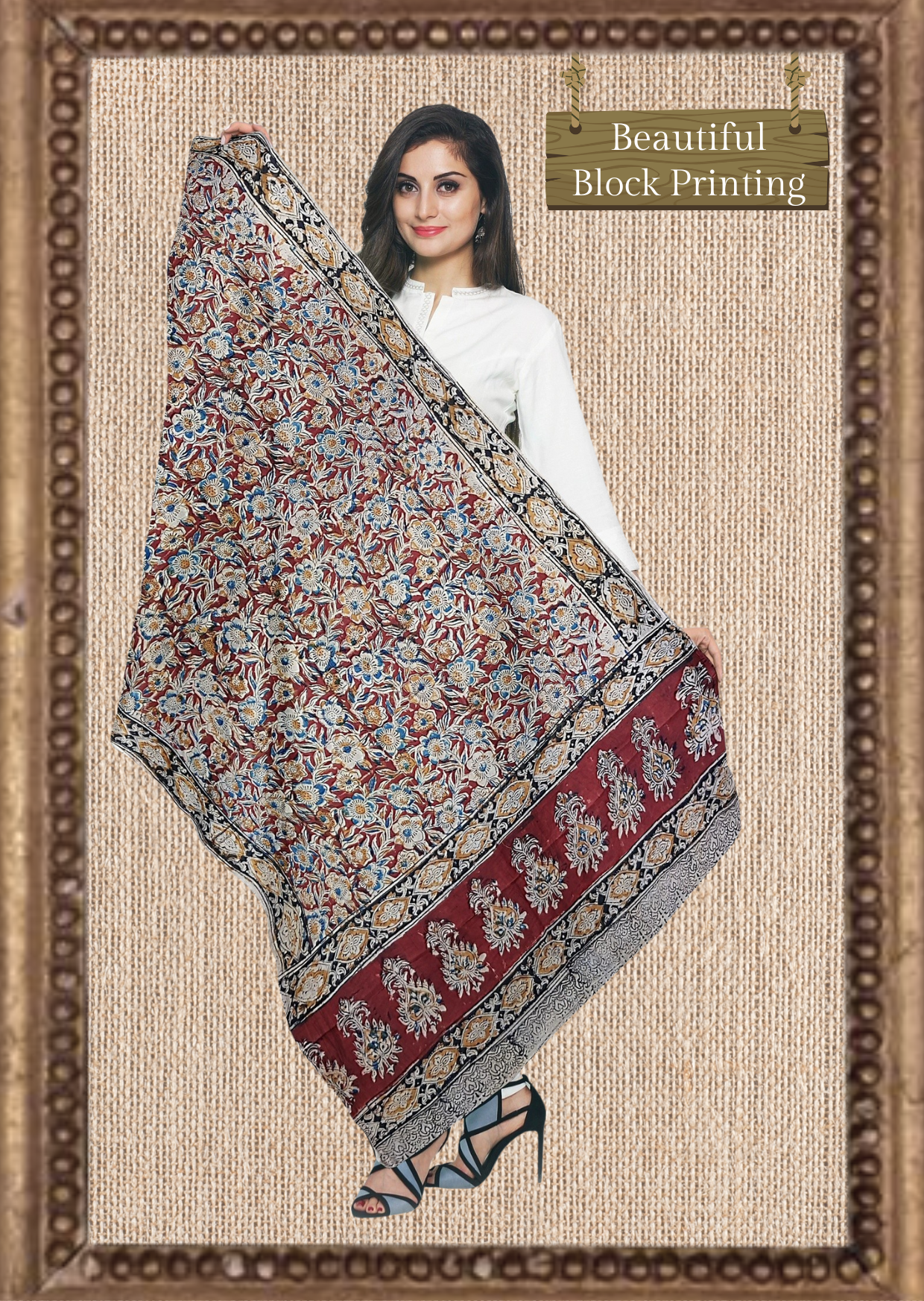Block Printed Cotton Mulmul Kalamkari Dupatta