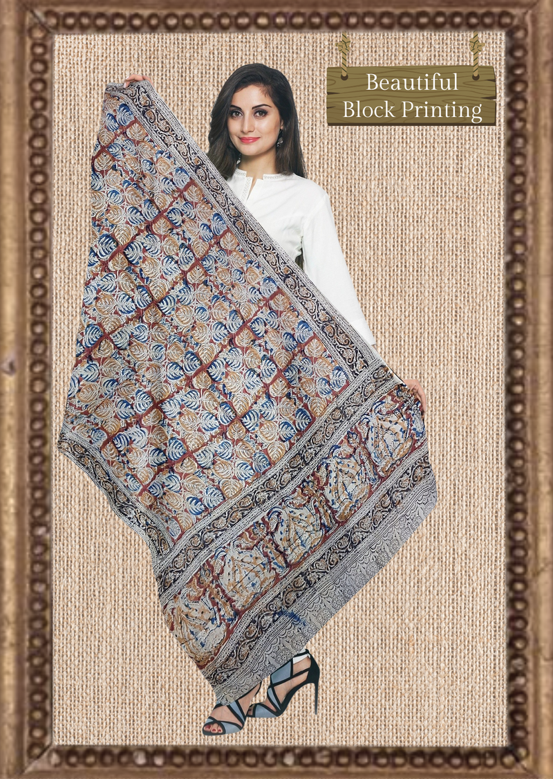 Block Printed Cotton Mulmul Kalamkari Dupatta
