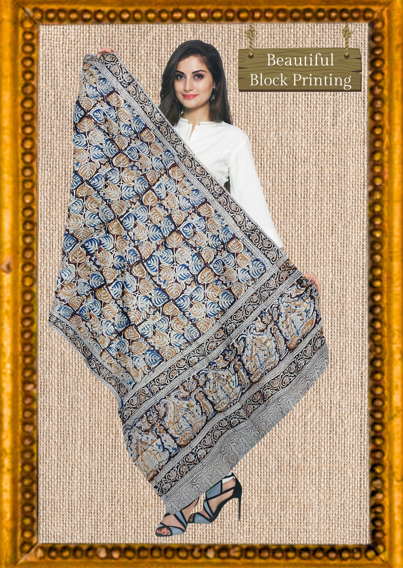 Block Printed Cotton Mulmul Kalamkari Dupatta