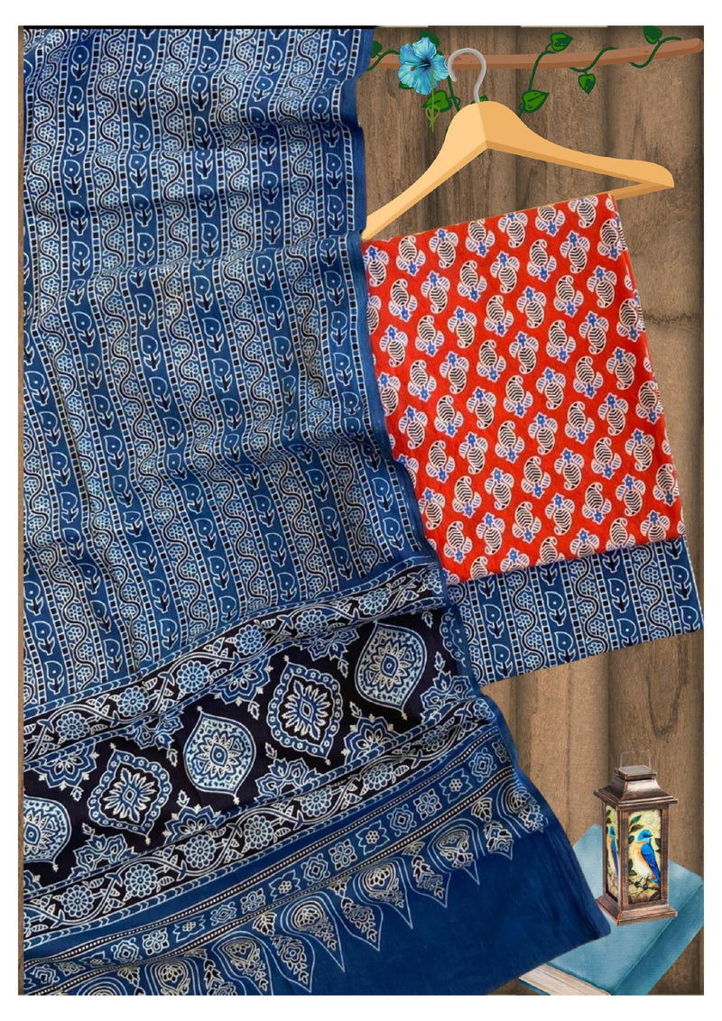 HandCrafted Pure Cotton Ajrakh Designer Dress Material