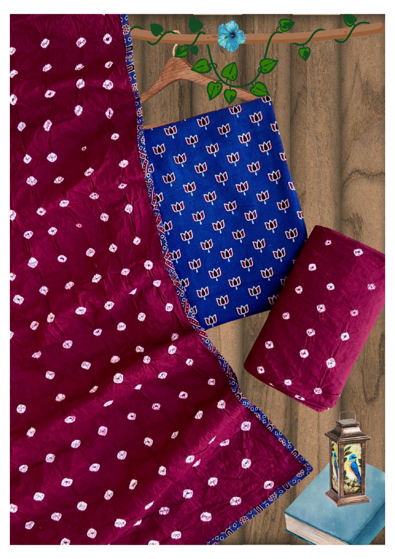 HandCrafted Ajrakh Bandhani Top Bottom Dupatta Sets
