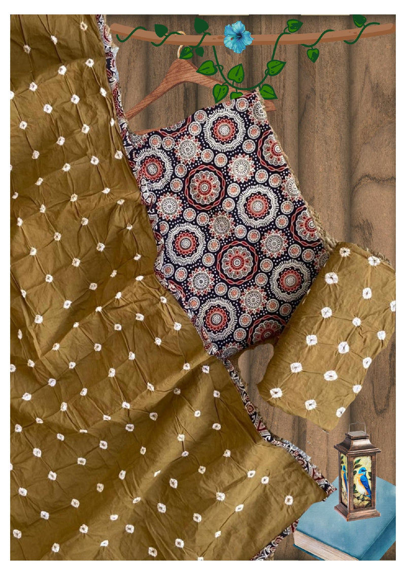HandCrafted Ajrakh Bandhani Top Bottom Dupatta Sets