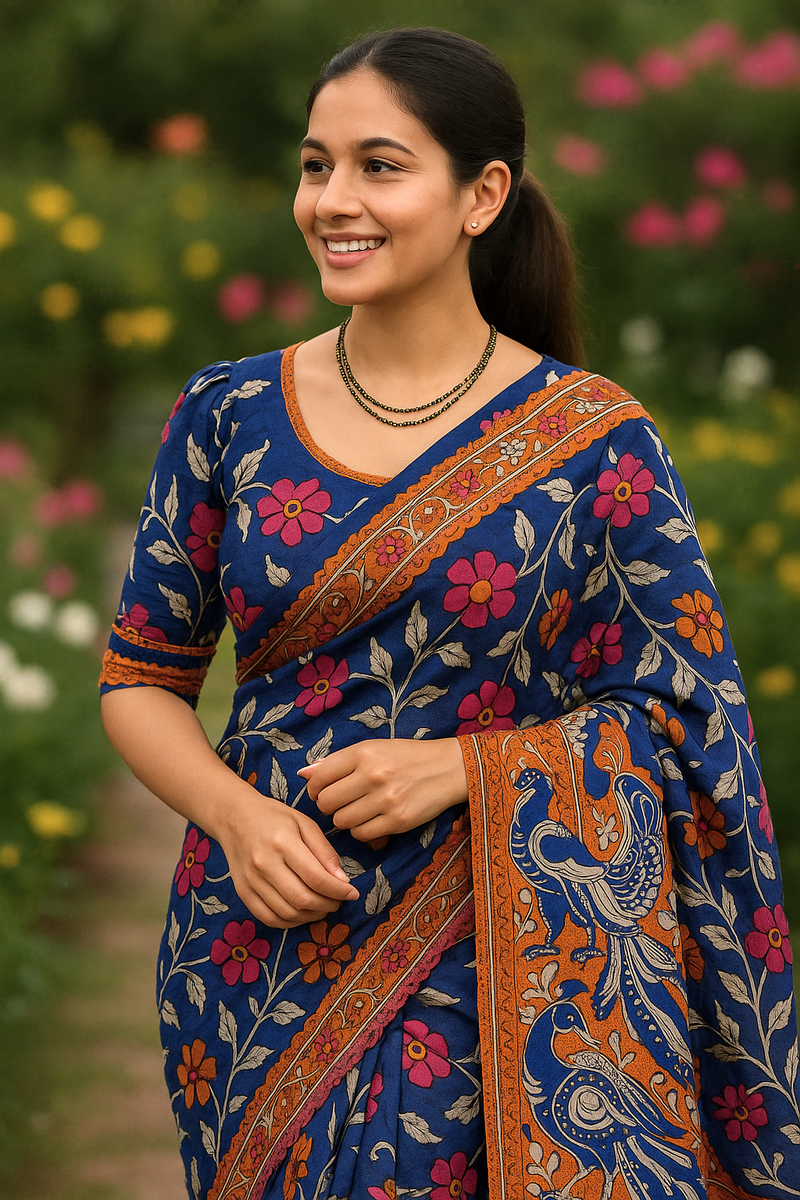 🌸 Kalamkari Kota Cotton Saree – Pure Handcrafted Elegance