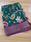 Pure Dola Crepe Silk Saree with Hand Embroidery & Zari Border – Elegant Floral Design