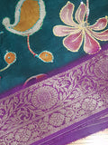 Pure Dola Crepe Silk Saree with Hand Embroidery & Zari Border – Elegant Floral Design