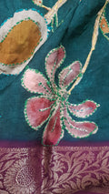 Pure Dola Crepe Silk Saree with Hand Embroidery & Zari Border – Elegant Floral Design