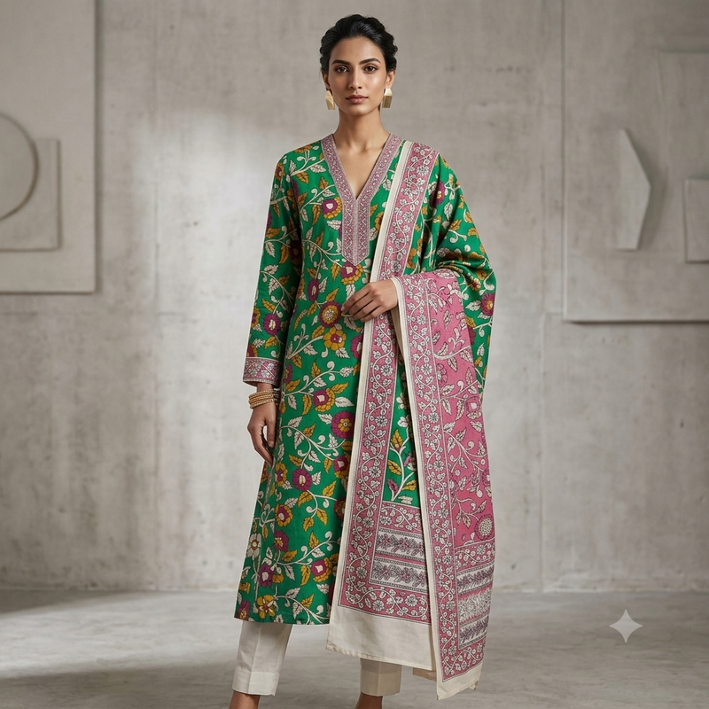 Kalamkari 2 pc set - Cotton Top & Cotton Dupatta
