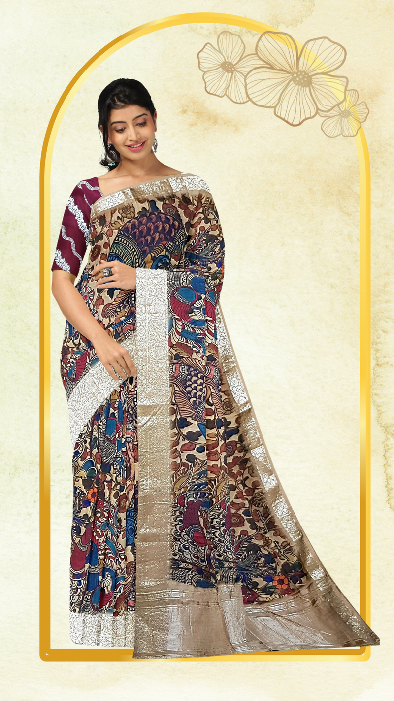 Pen Kalamkari Saree - Handcrafted