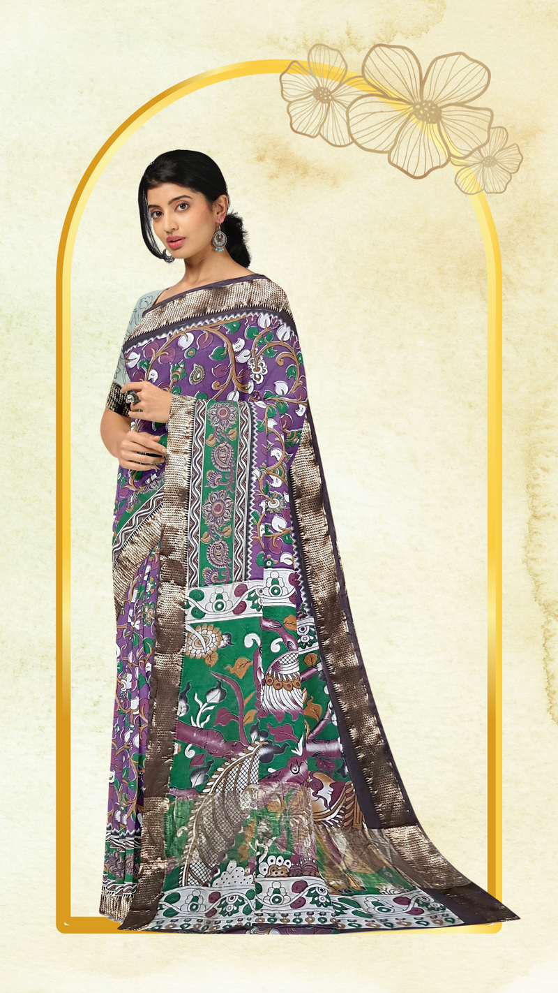 Kalamkari Silk Saree - Handcrafted