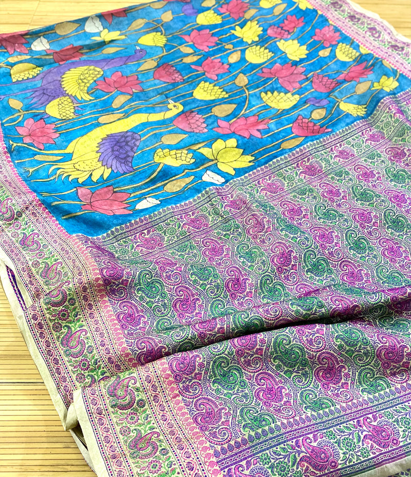 Pure Banarasi Premium Fine Silk Pen Kalamkari Saree