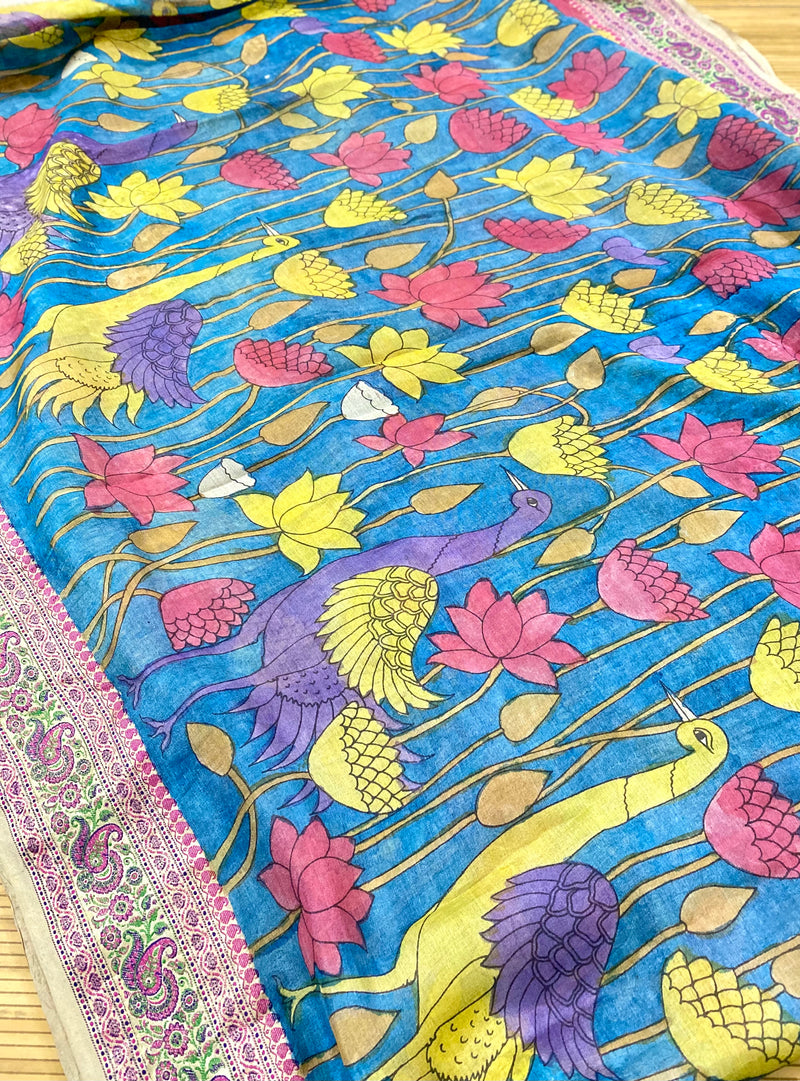 Pure Banarasi Premium Fine Silk Pen Kalamkari Saree