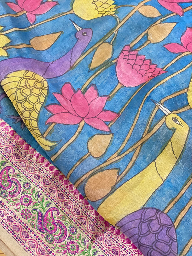 Pure Banarasi Premium Fine Silk Pen Kalamkari Saree