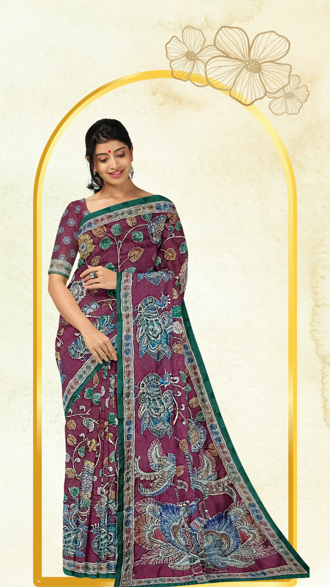 Kalamkari Kantha Work Chanderi Silk Saree – Handcrafted
