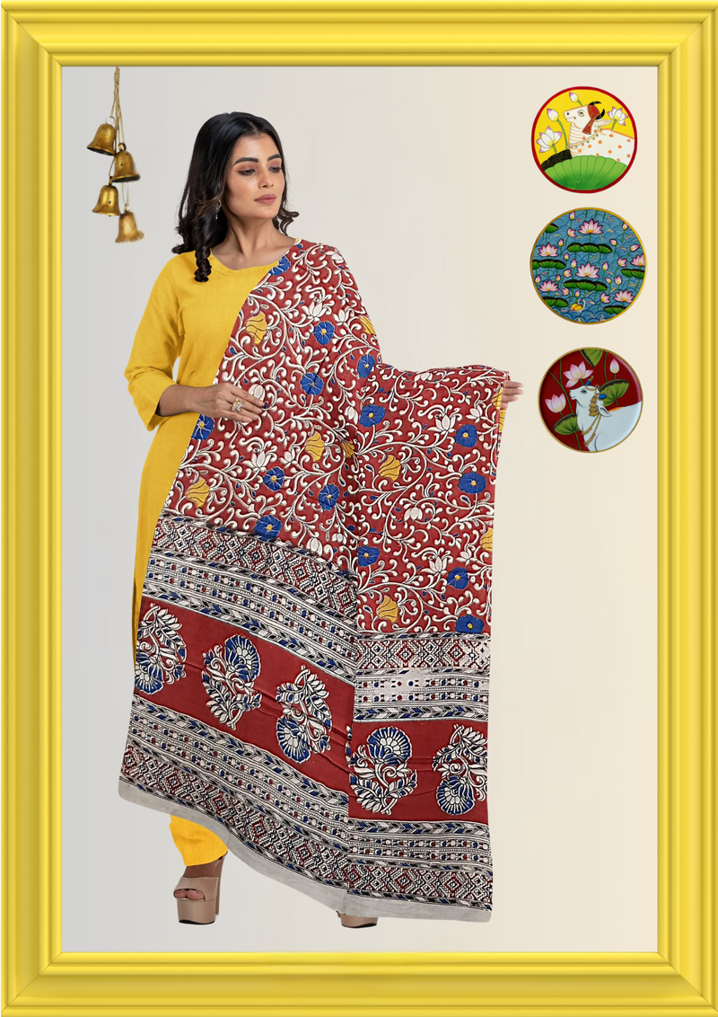 Cotton Dupatta Kalamkari - Handmade