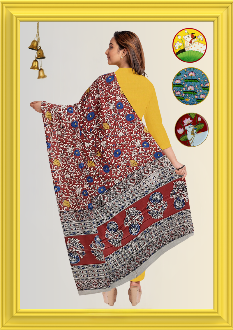 Cotton Dupatta Kalamkari - Handmade